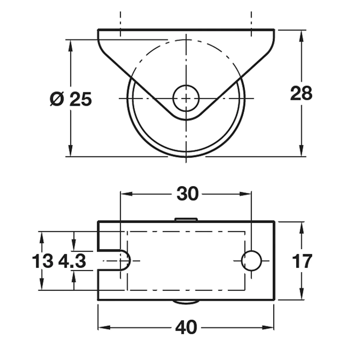 FIXED CASTOR 20KG D25x40x17 ST/GLV - Image 2