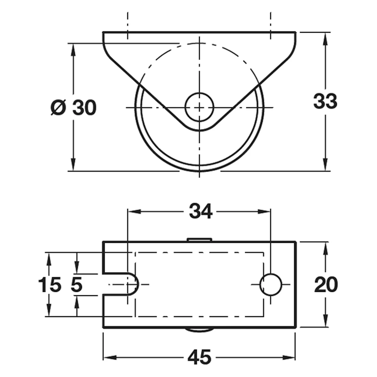 FIXED CASTOR 25KG D30x45x20 ST/GALV - Image 2