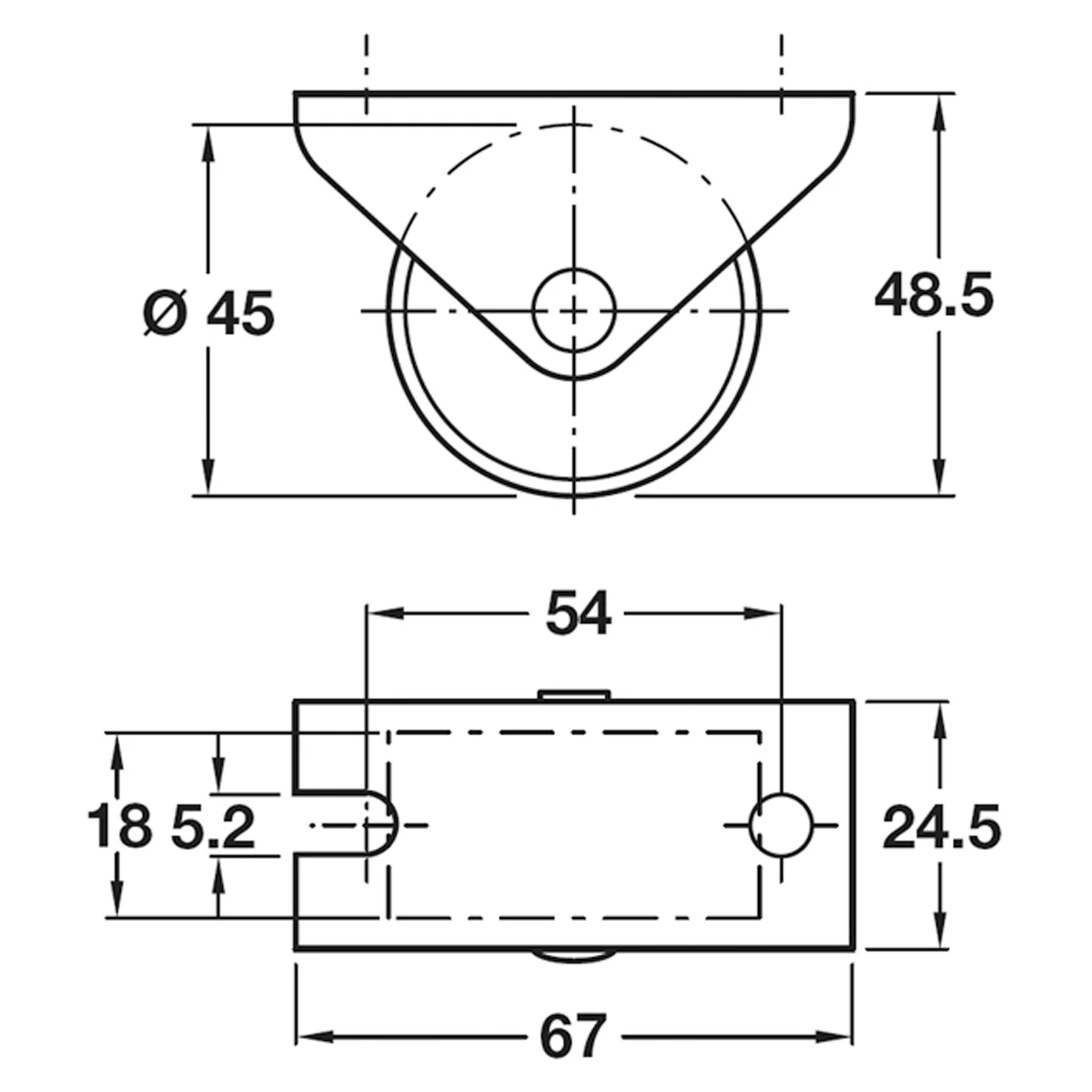 FIXED CASTOR 35KG D45x67x24.5 ST/GV - Image 2