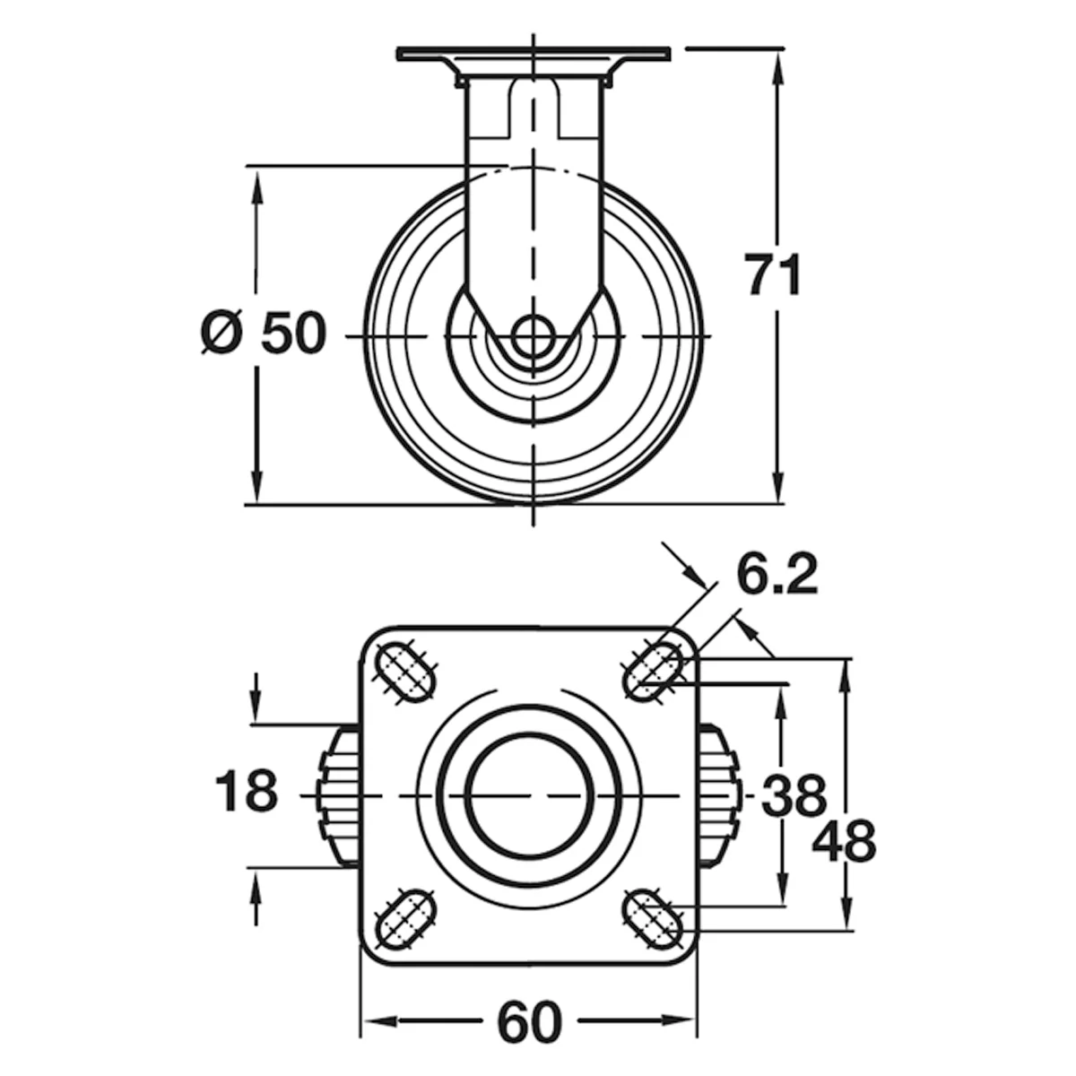 FIXED CASTOR HD 40KG D50x71 ST/CZP - Image 2