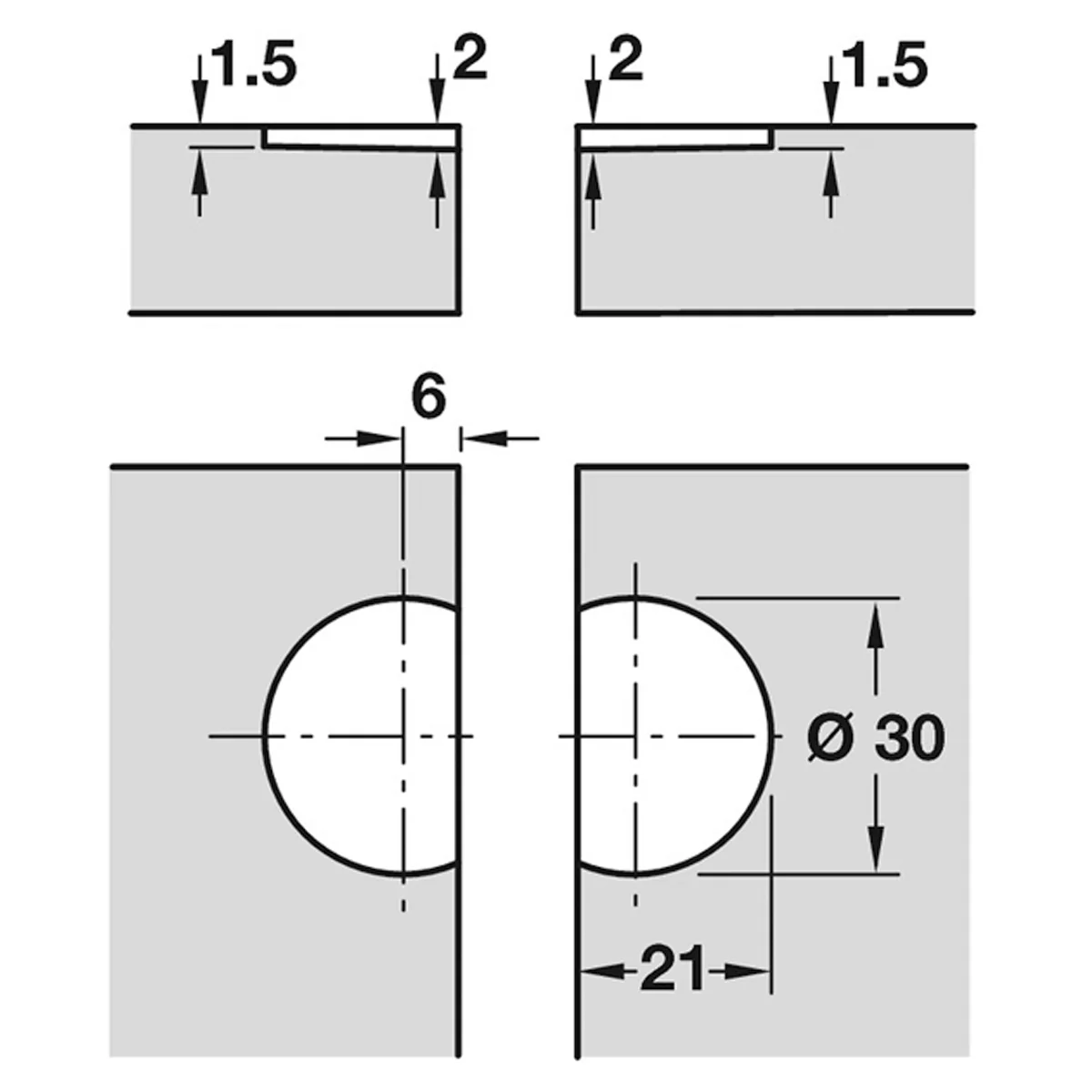 FLAP HINGE 270deg D30 BRS/MAT - Image 2