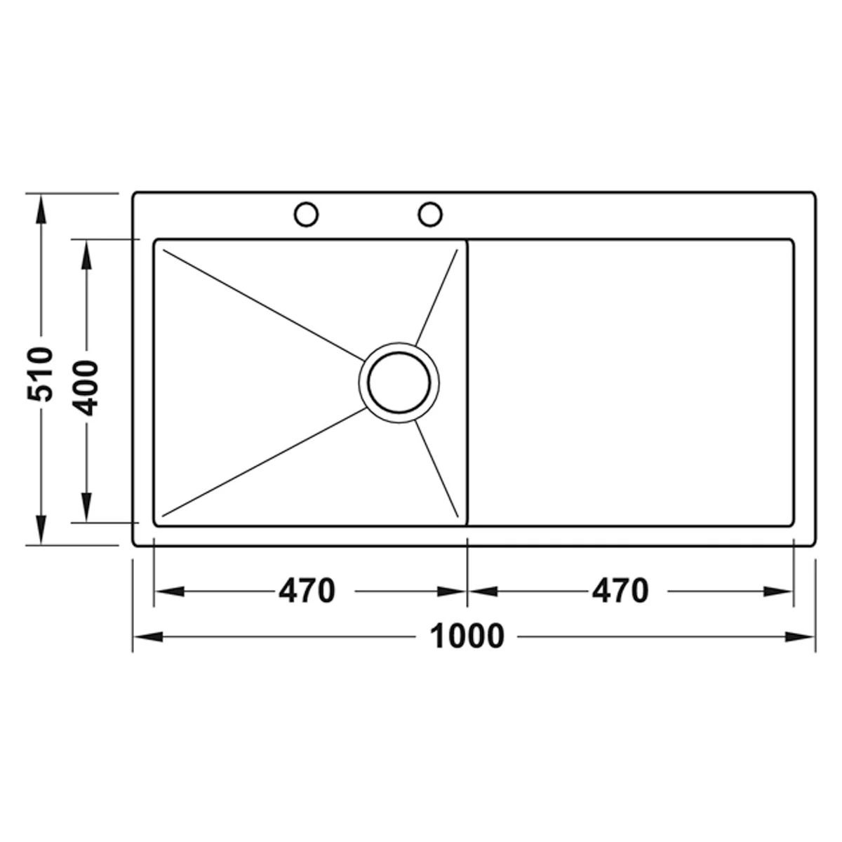 FLAT RIM 1SINK 1000x510 304ST RH - Image 2