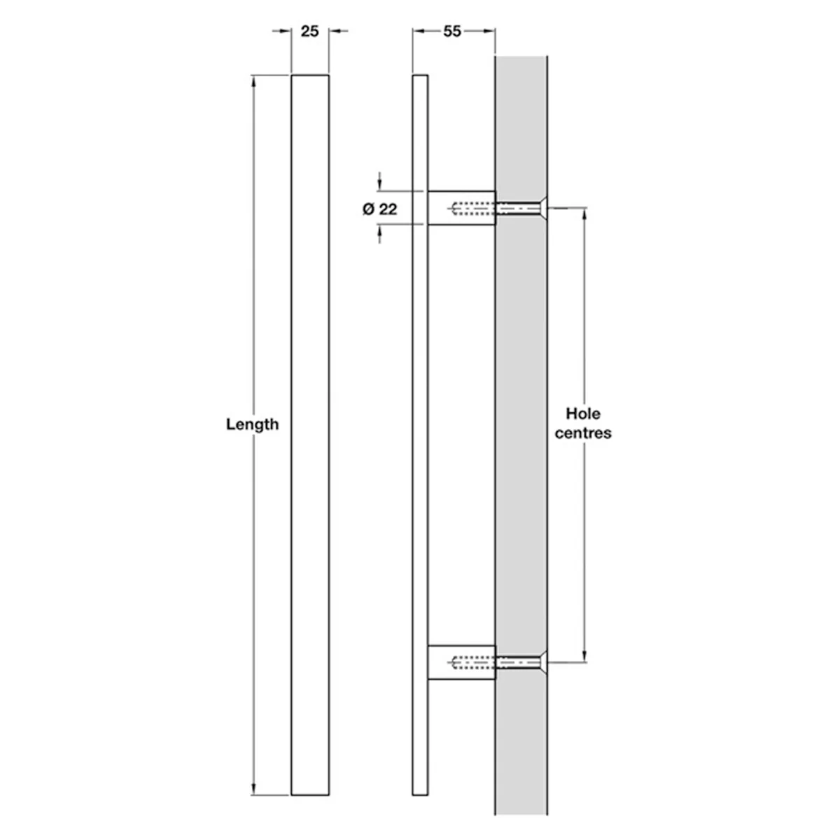 FLAT SECTION HANDLE BOLT 300 316SSS - Image 2
