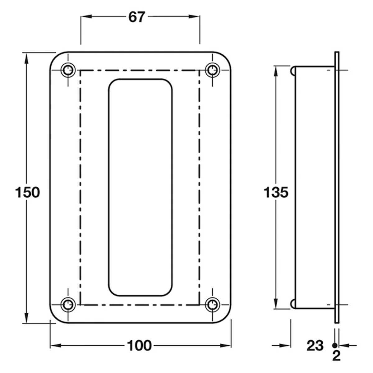 FLUSH PULL HANDLE 100x150x25 SSS - Image 2
