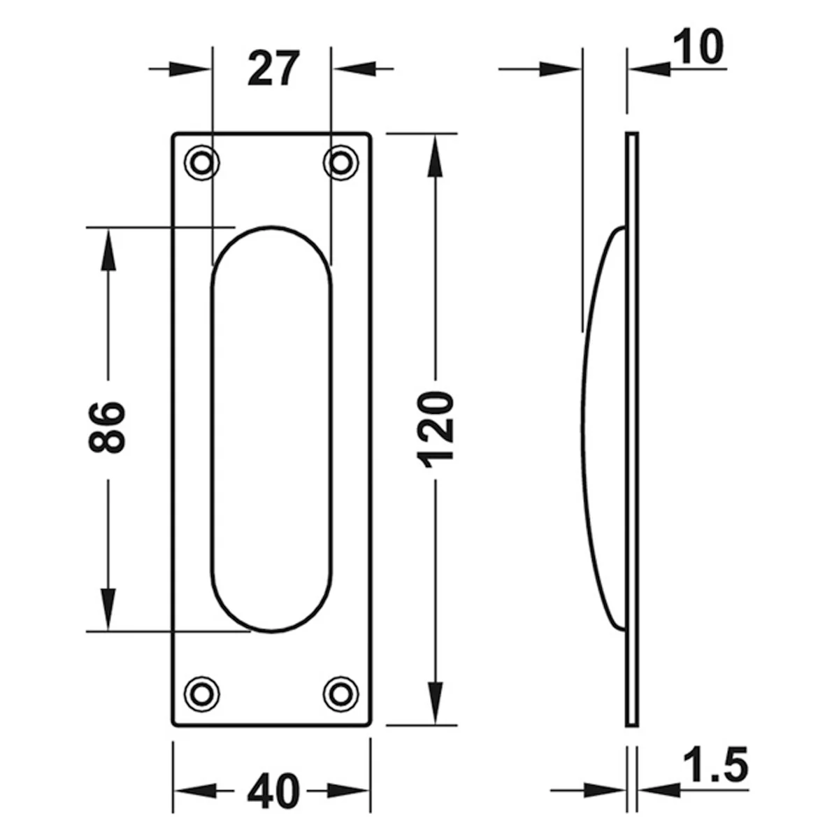 FLUSH PULL HANDLE 40x120x11 SSS - Image 2
