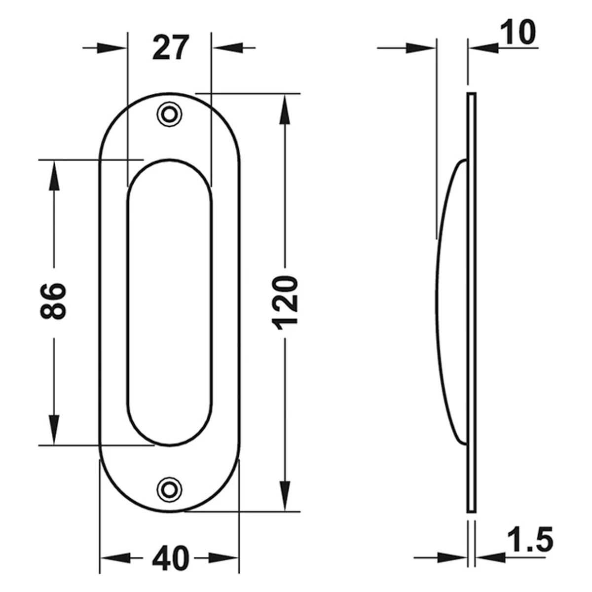 FLUSH PULL HANDLE 40x120x11 SSS - Image 2