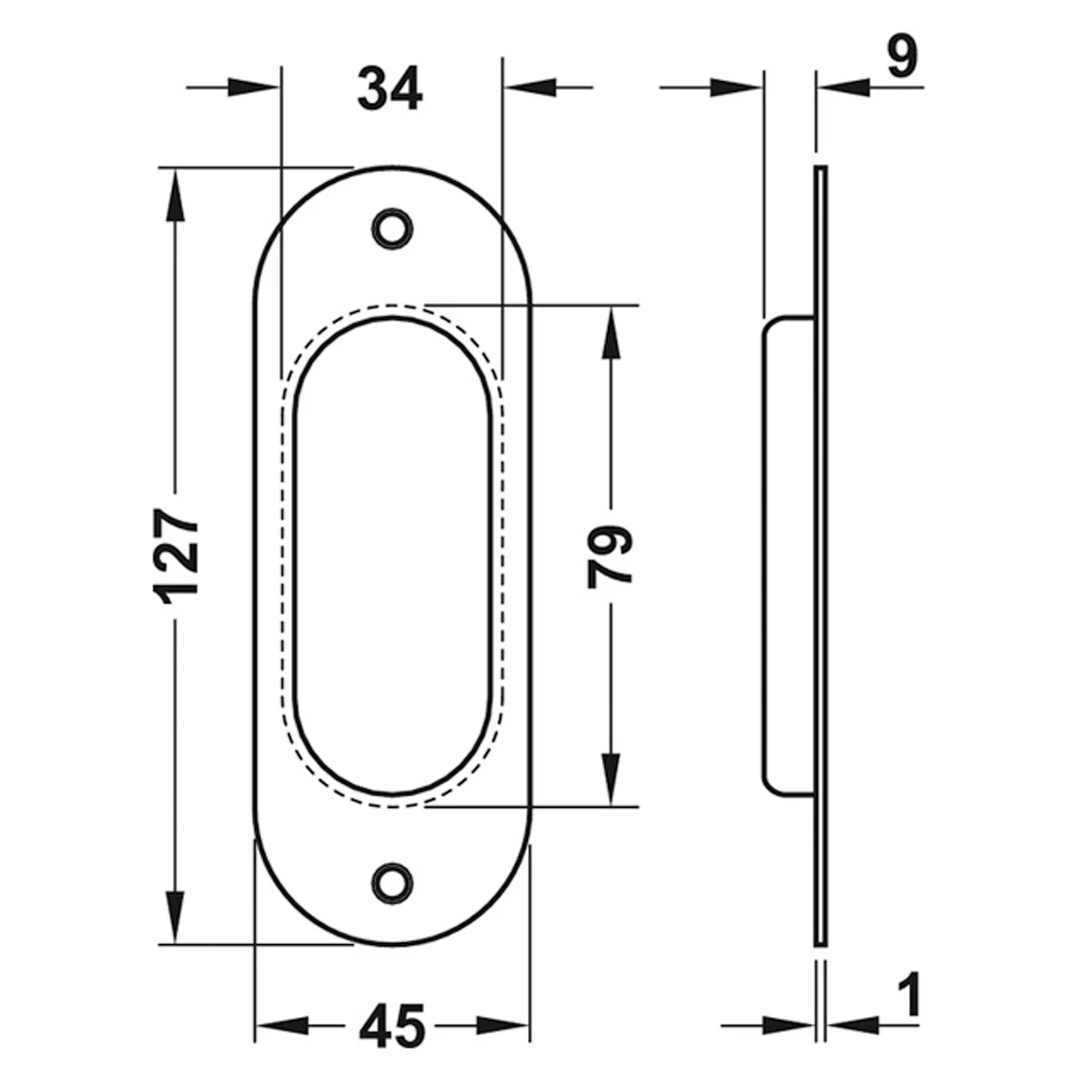 FLUSH PULL HANDLE 45x127x10 SSS - Image 2