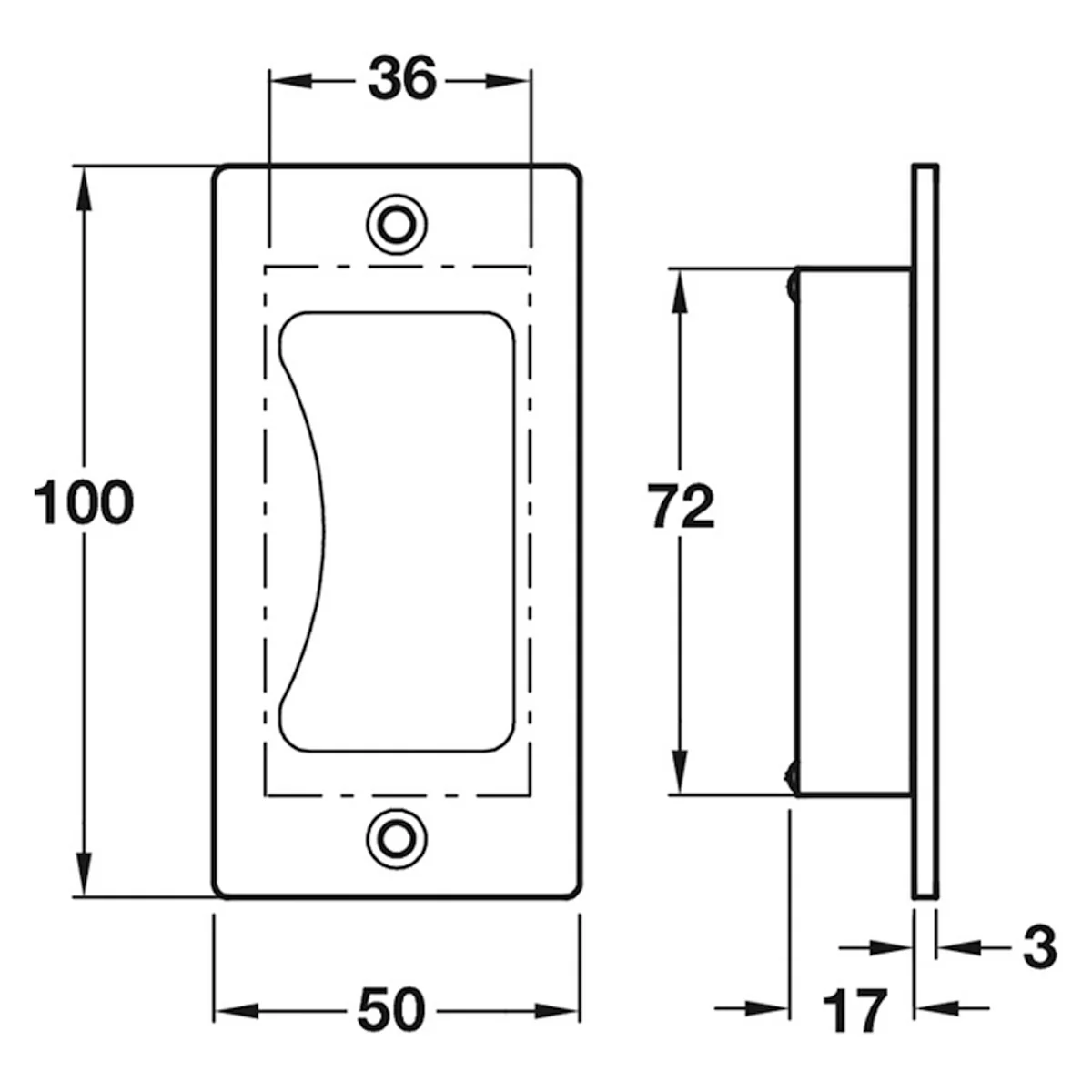 FLUSH PULL HANDLE 50x100x20 SSS - Image 2