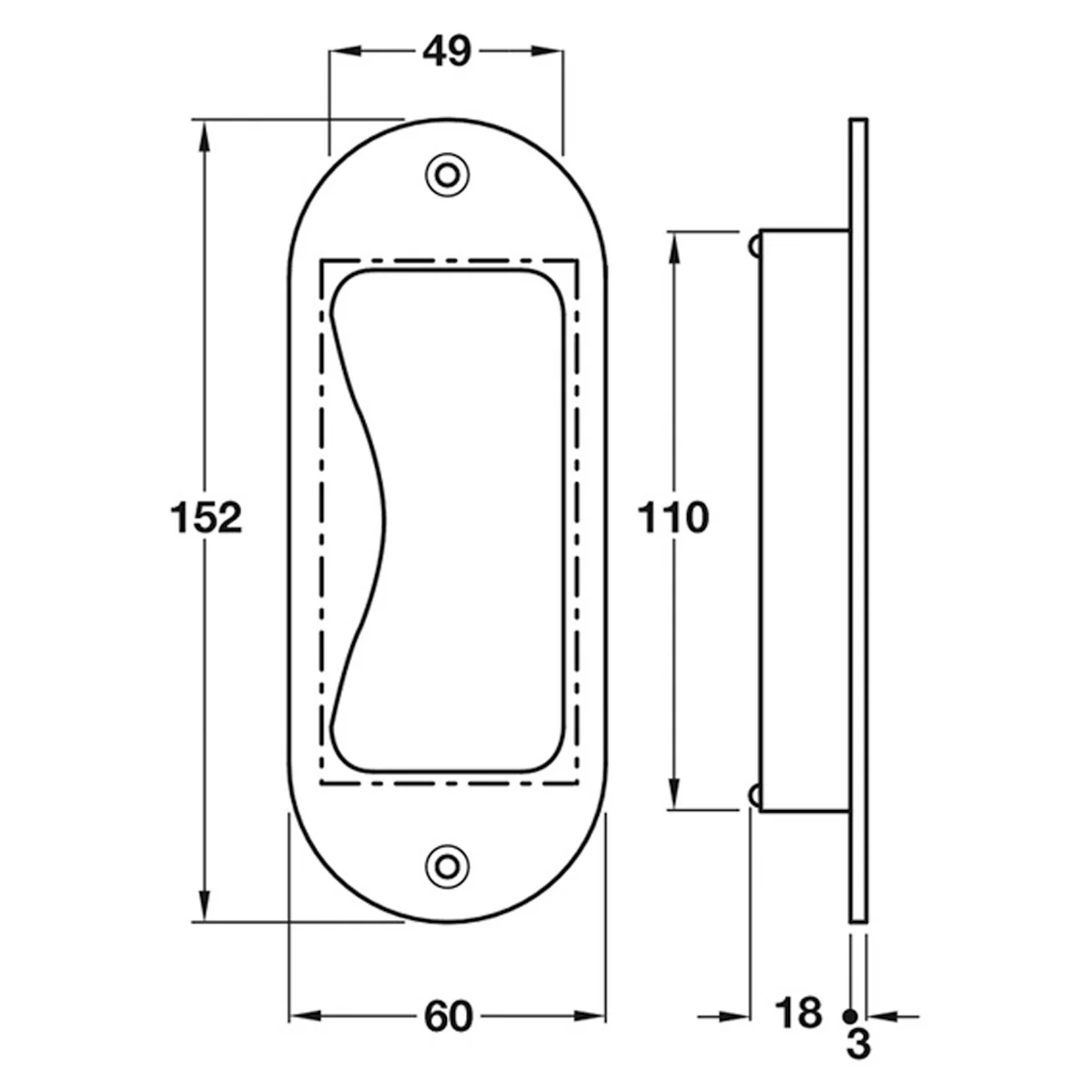 FLUSH PULL HANDLE 60x152x21 SSS - Image 2
