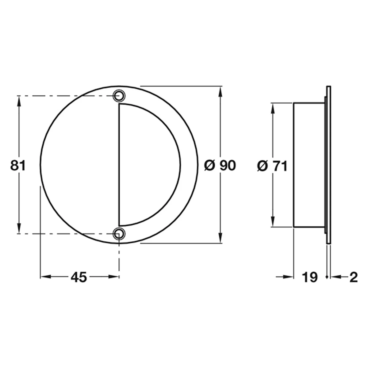 FLUSH PULL HANDLE D90x21 SSS - Image 2