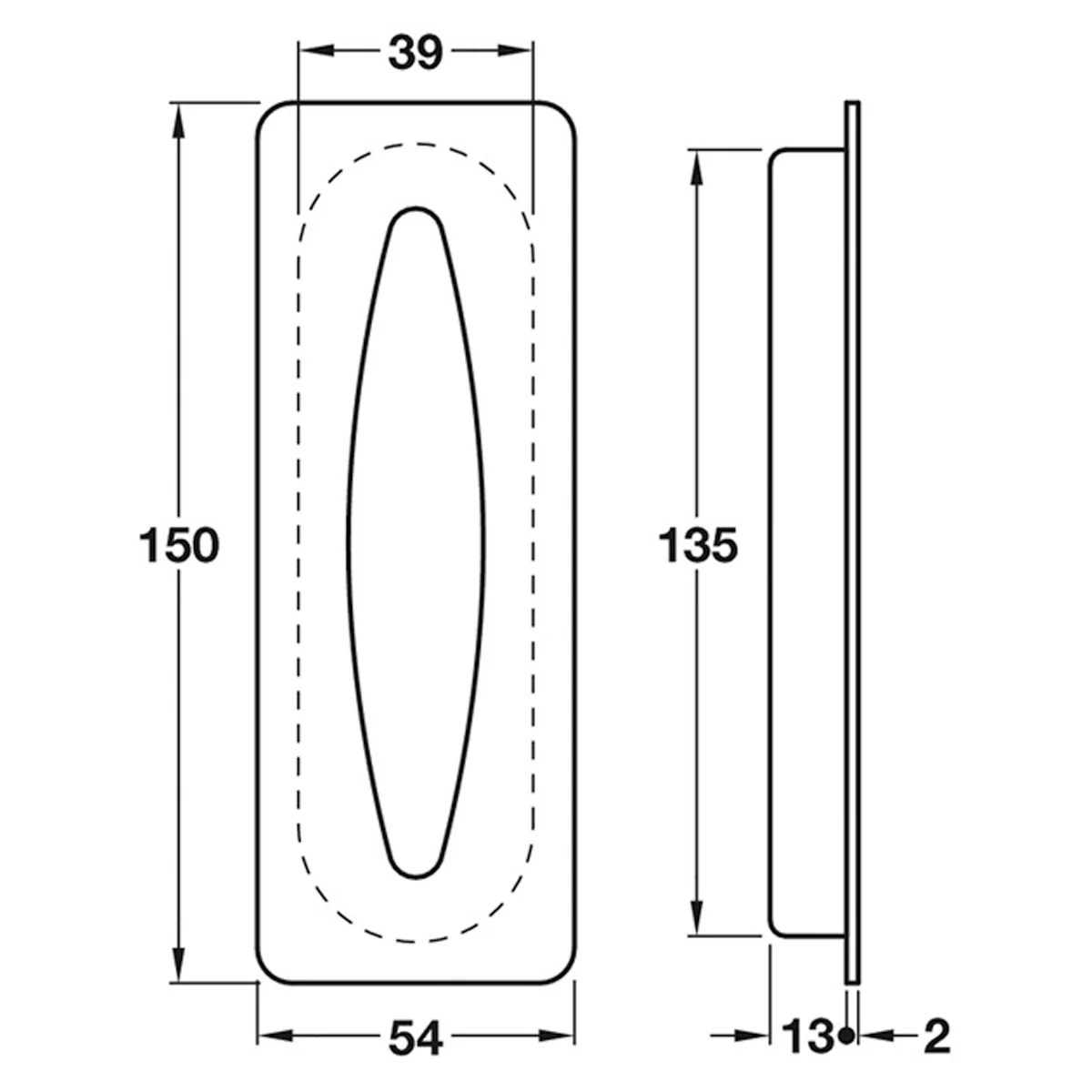 FLUSH PULL HANDLE GLU 150x54x15 SSS - Image 2