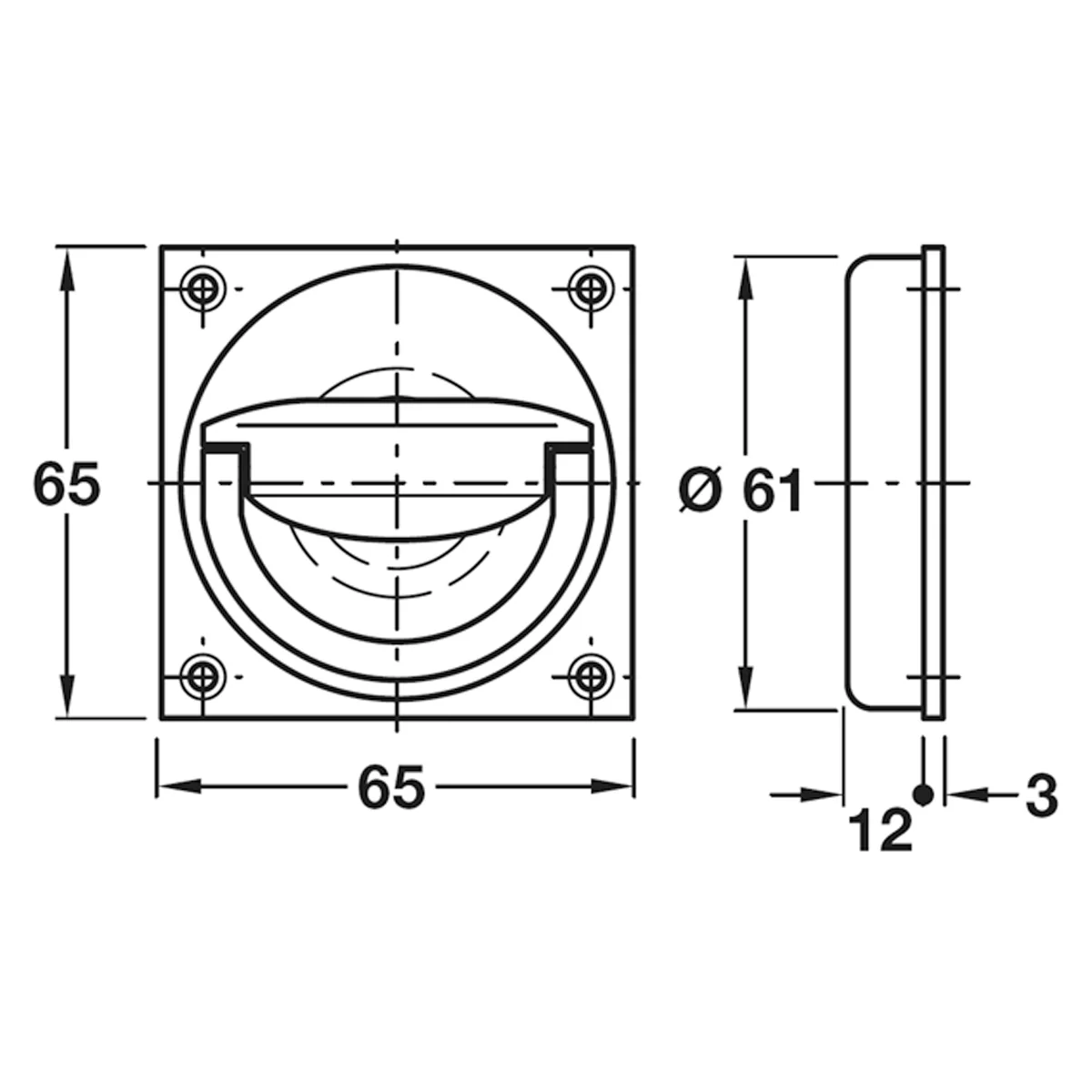 FLUSH RING HANDLE 65x65x15 BRS/SNP - Image 2