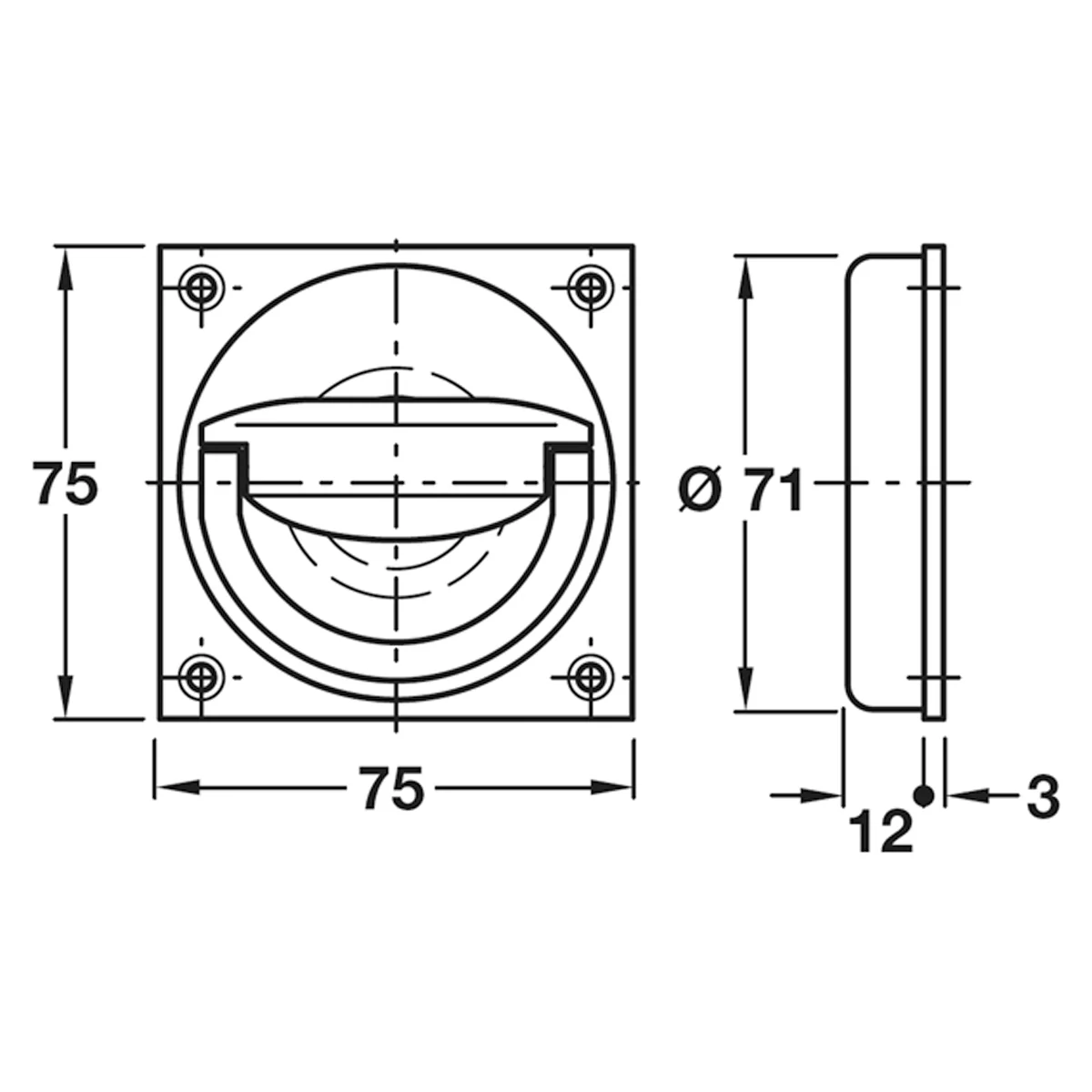 FLUSH RING HANDLE 75x75x15 BRS/SNP - Image 2