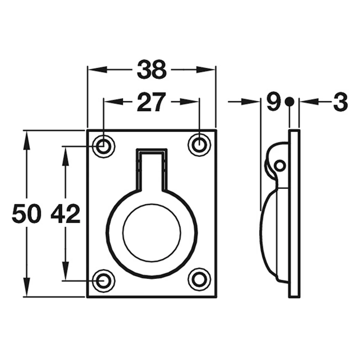 FLUSH RING PULL HAND 38x50 BRS/POL - Image 2