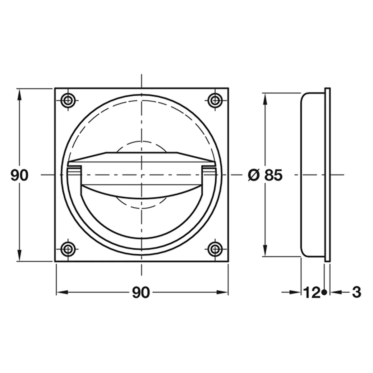 FLUSH RING PULL HANDLE 90x90 BR/POL - Image 2