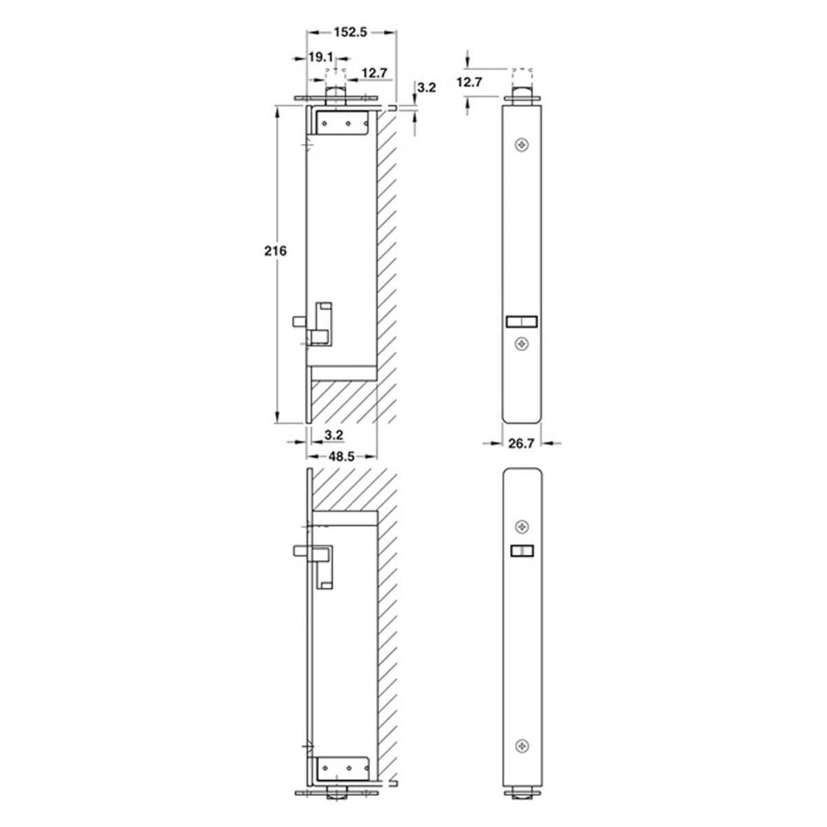 FULLY AUTO FLUSH BOLT 25.5x215 SSS - Image 2