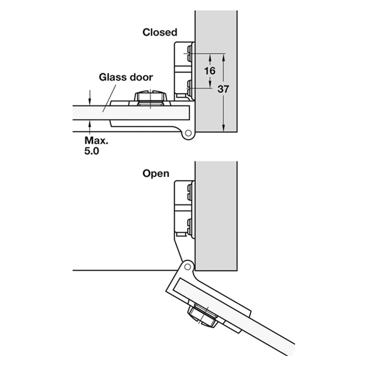GLASS DOOR HINGE SET 170deg ZA/CP - Image 2