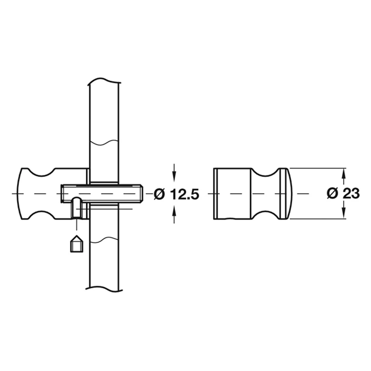 Glass Partition Double Fixed Knob Satin Stainless Steel Ø23mm - Image 2