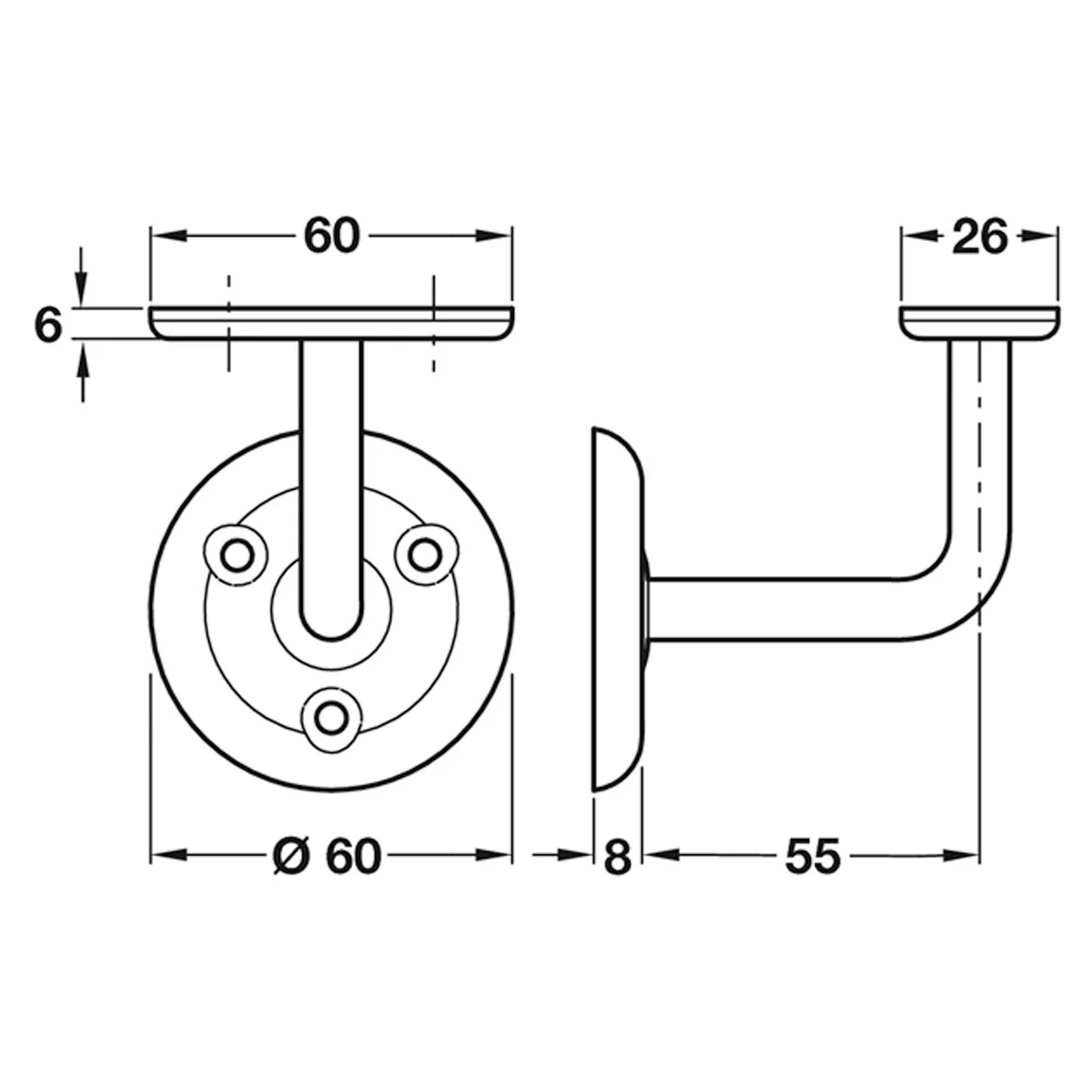 HANDRAIL BRACKET D60x55 MST/WHI - Image 2