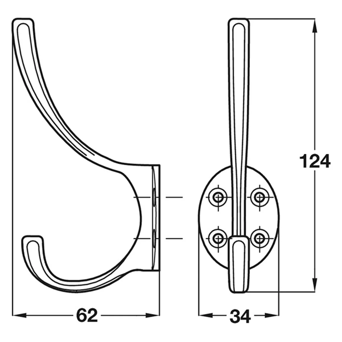 HAT+COAT HOOK 124x34x62 ZA/PCP - Image 2