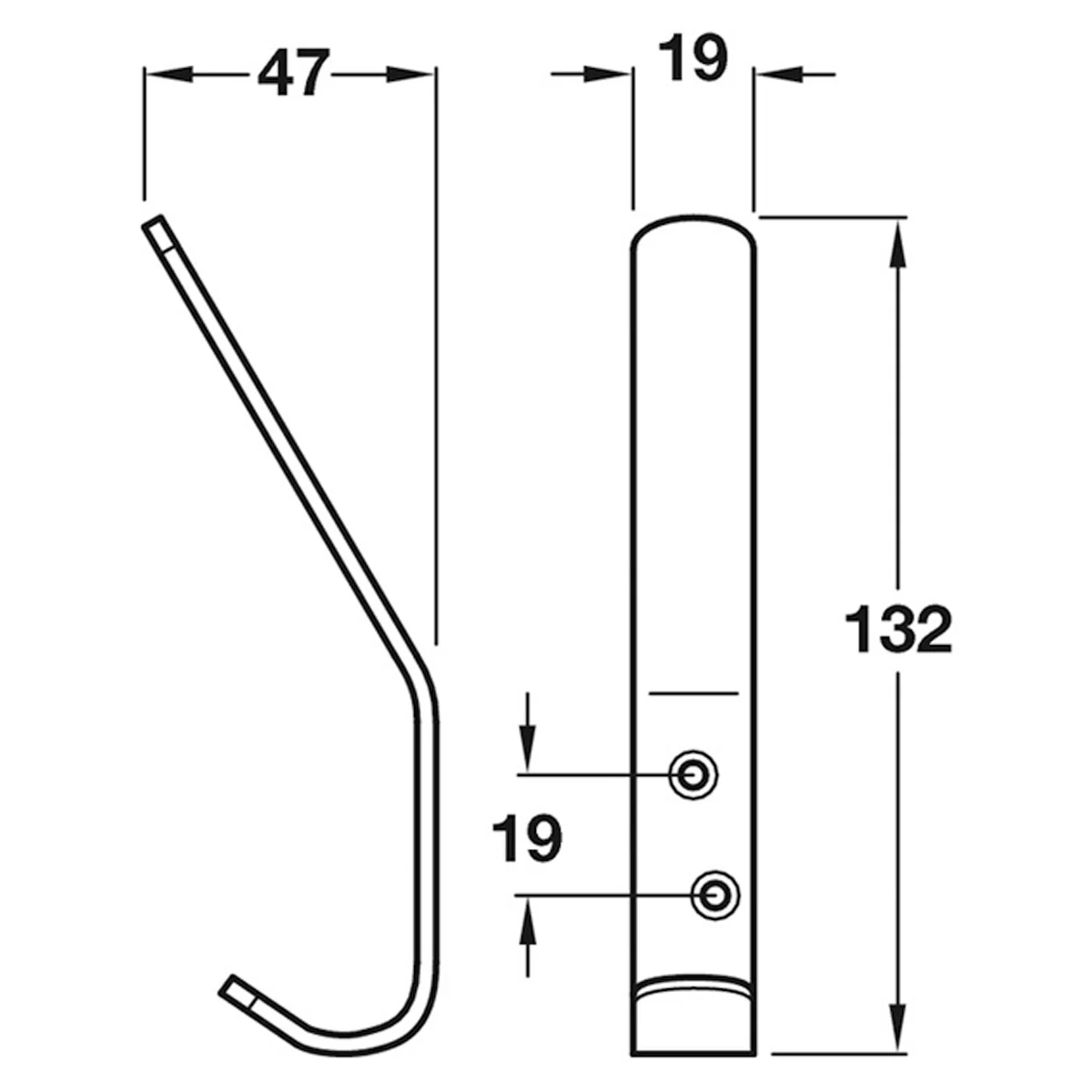 HAT+COAT HOOK 19x132x47 SAA - Image 2