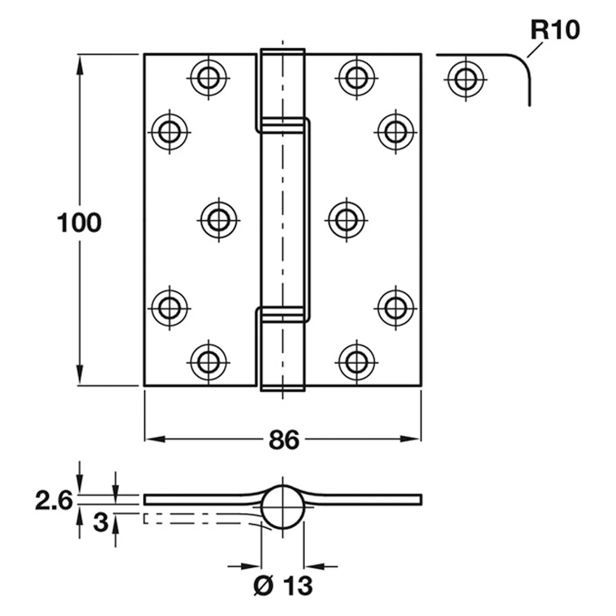 HILOAD FIX PIN HINGE 86x100 SQU SSS - Image 2