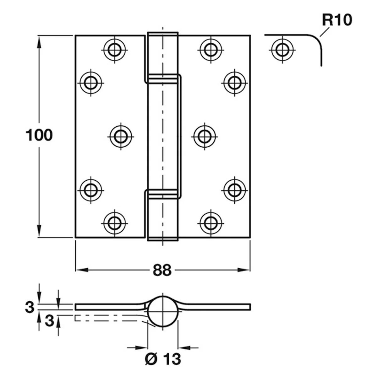 HILOAD HINGE 100x88x13 RAD MST/BZP - Image 2