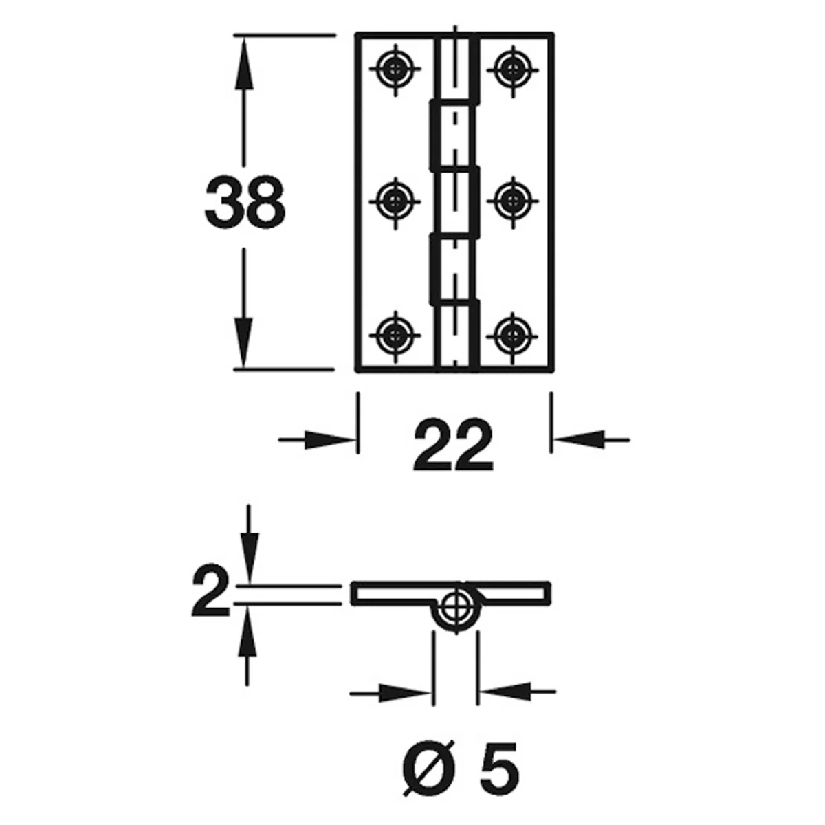 HINGE 204 BROAD 38x22x2 BRS - Image 2