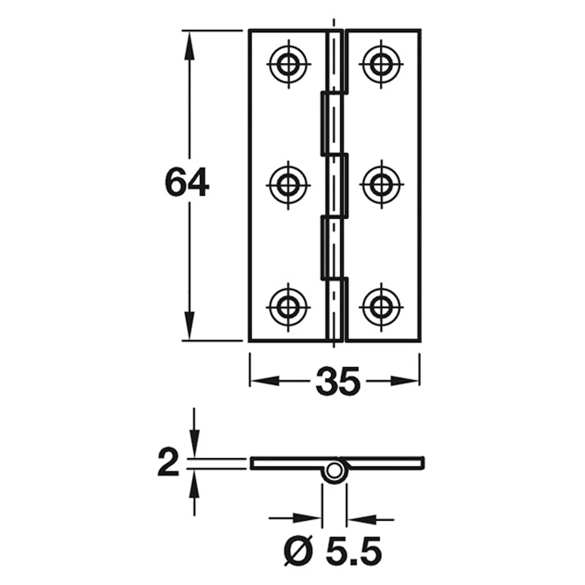 HINGE 204 BROAD 64x35x2 BRS/PNP - Image 2