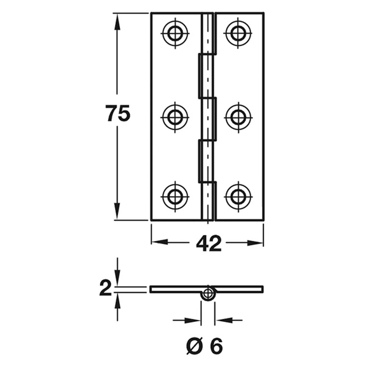 HINGE 204 BROAD 75x42x2 BRS/ABR - Image 2