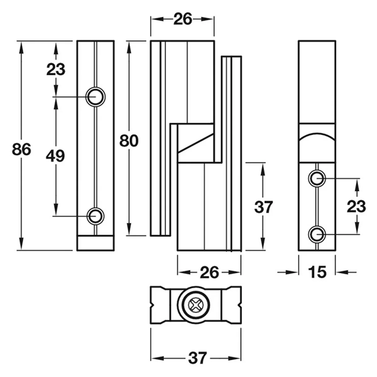 Hinge Set Heavy Duty 17-21mm Satin Anodised Aluminium - Image 2