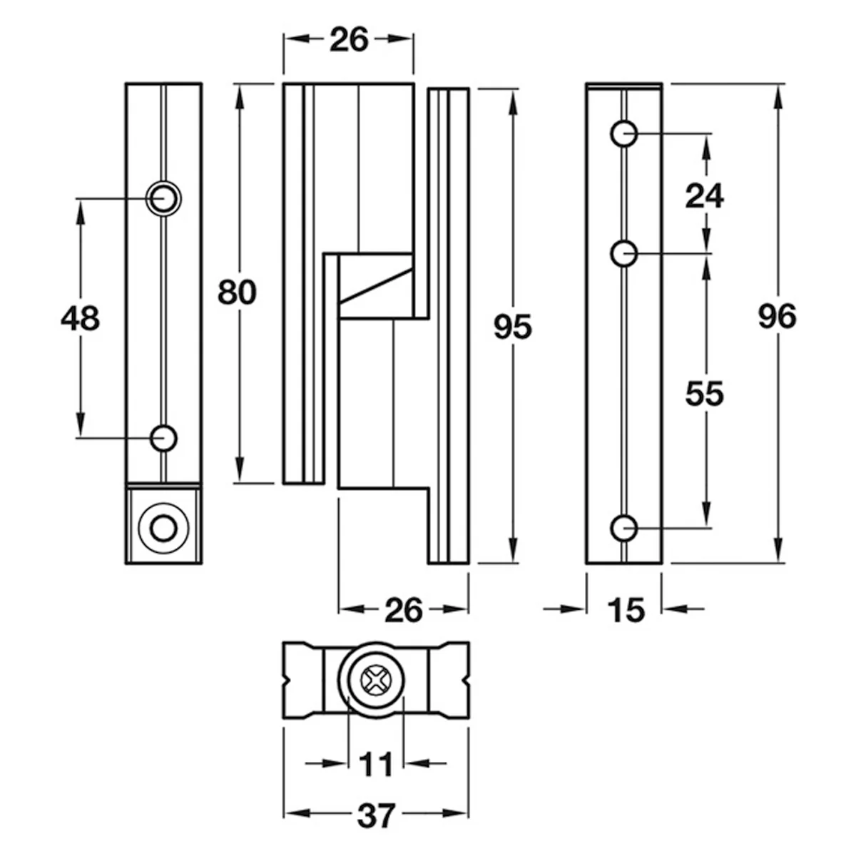 Hinge Set Normal Duty 17-21mm Satin Anodised Aluminium - Image 2