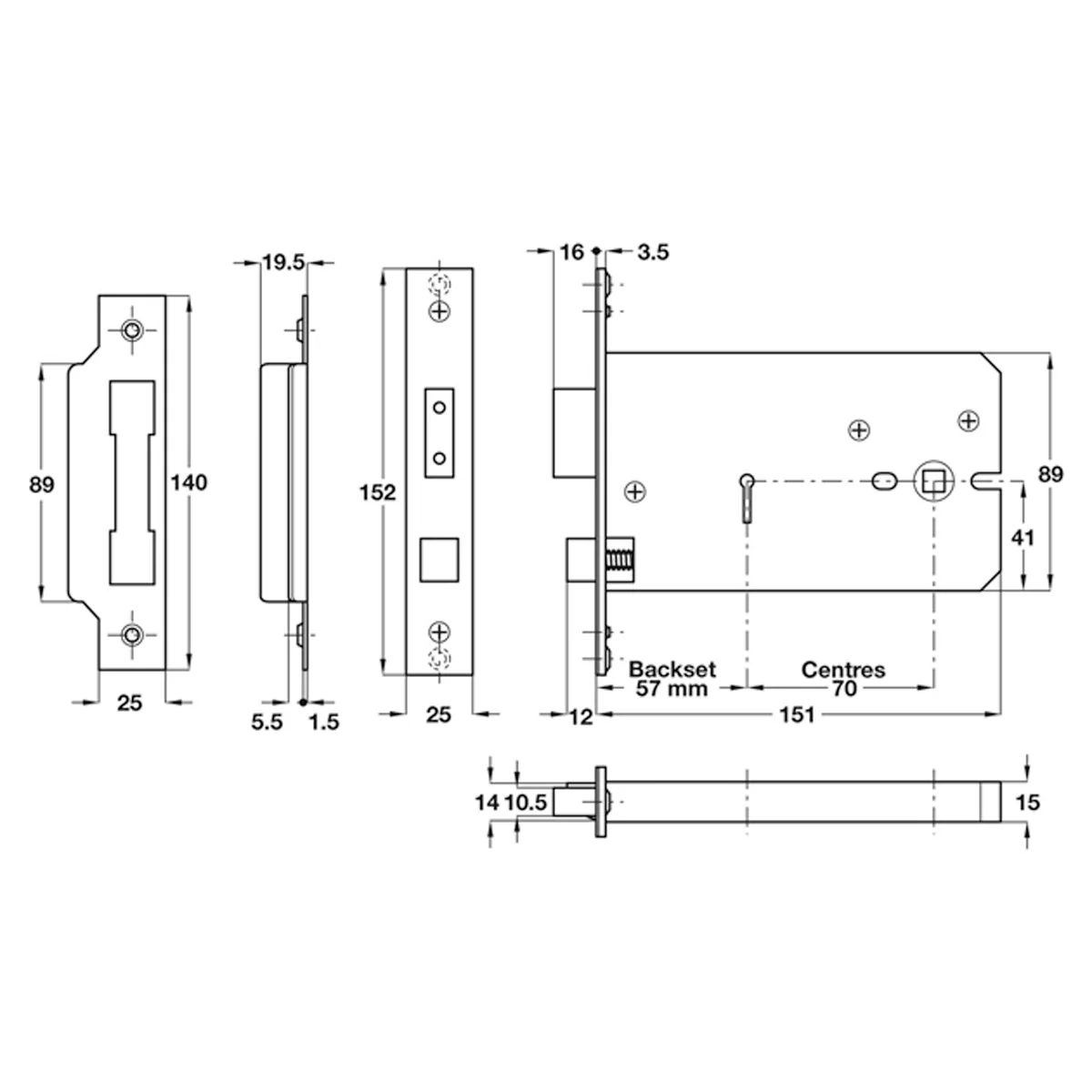 HORIZ MORT 5L SASHLOCK 151/57 SSS - Image 2