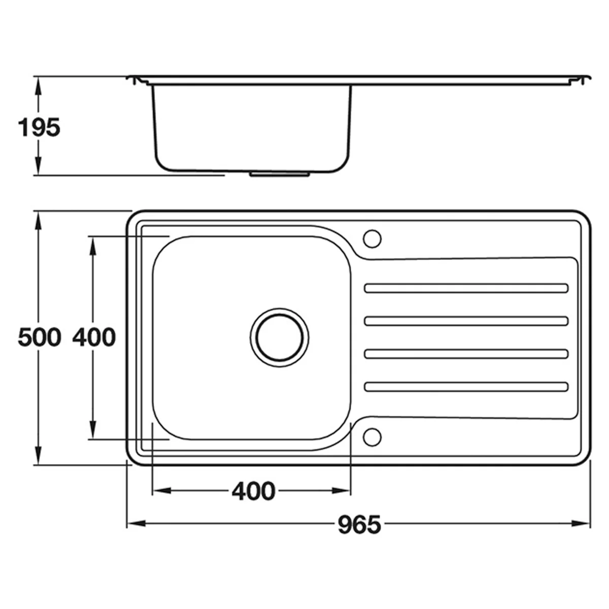 INSET SINK TOP 1BOWL 965x500 ST - Image 2