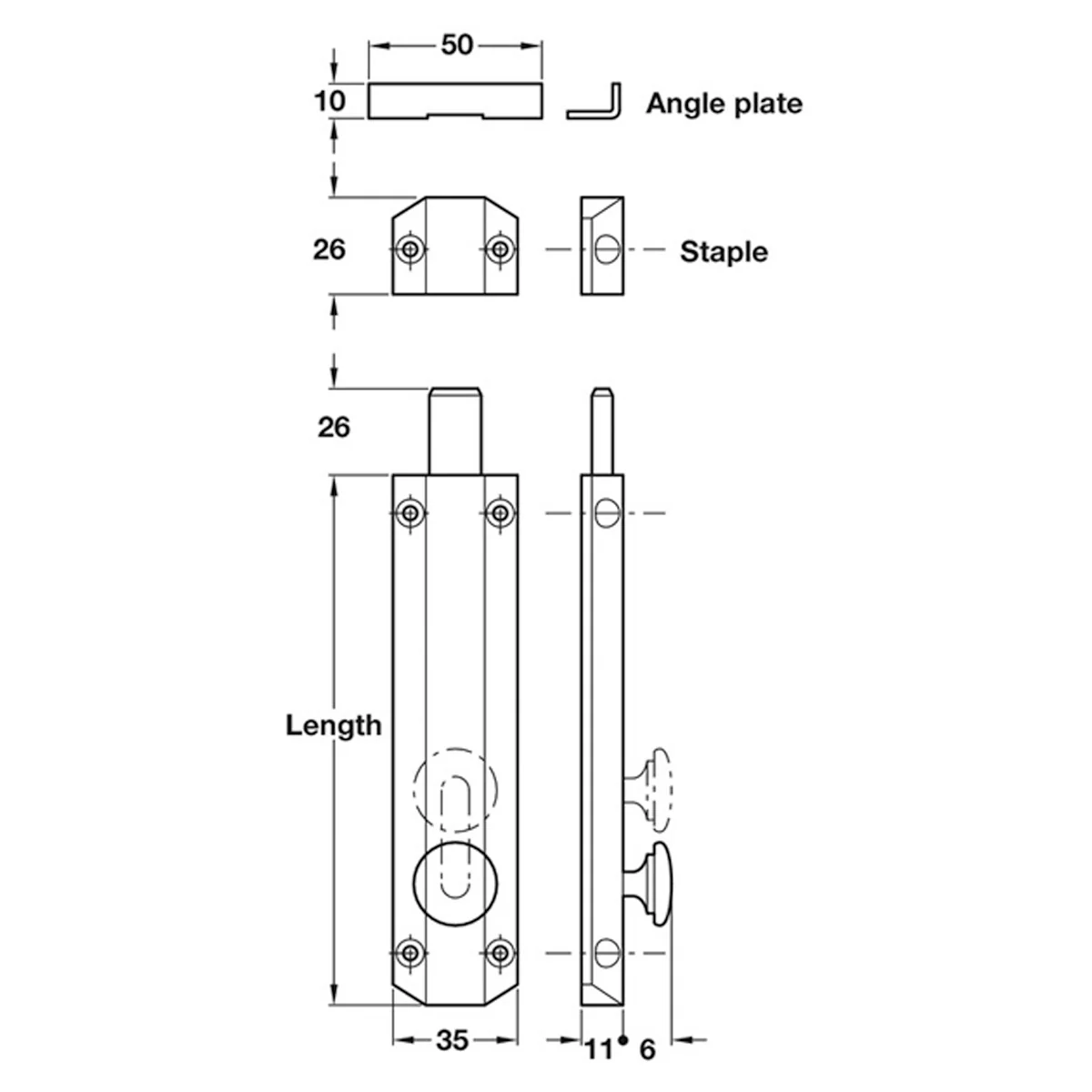 KNOB SLIDE SURFACE BOLT 152 SCP - Image 2