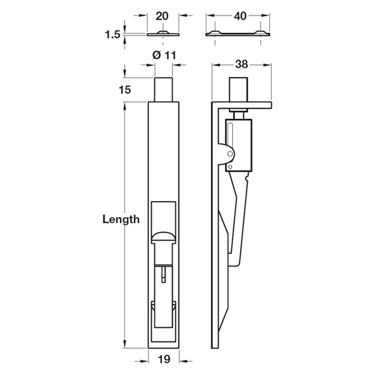 LEVER ACT FLUSH BOLT 19x152 BRS/POL - Image 2