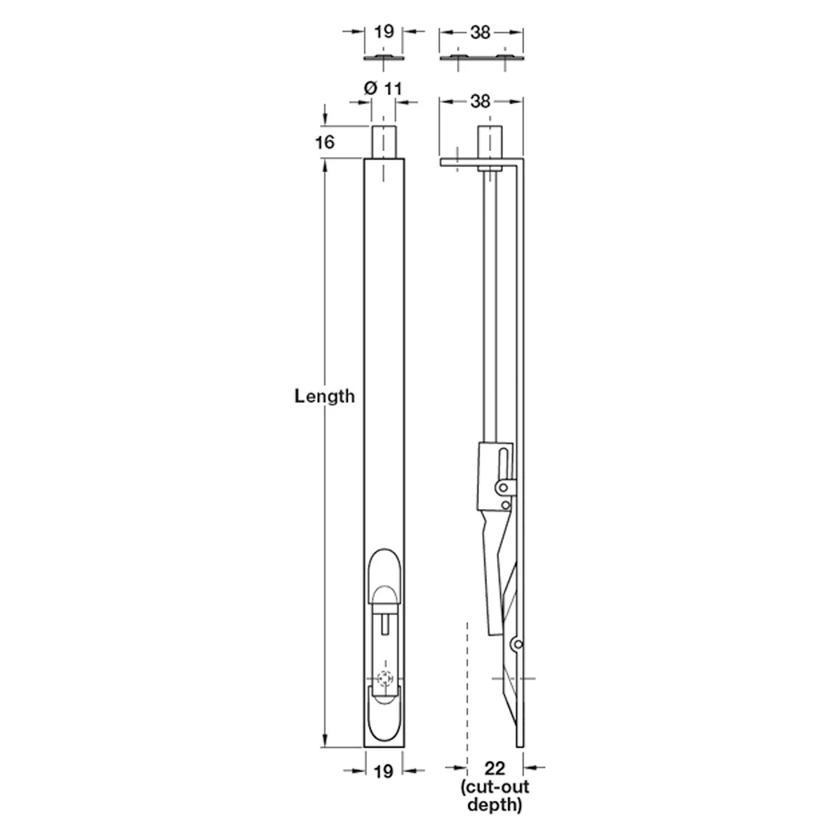 LEVER ACTION FLUSH BOLT 19x762 PBR - Image 2