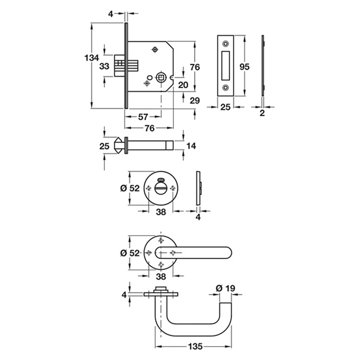 Lever Handle Indicator and Lock Disabled Set Satin Stainless Steel - Image 2