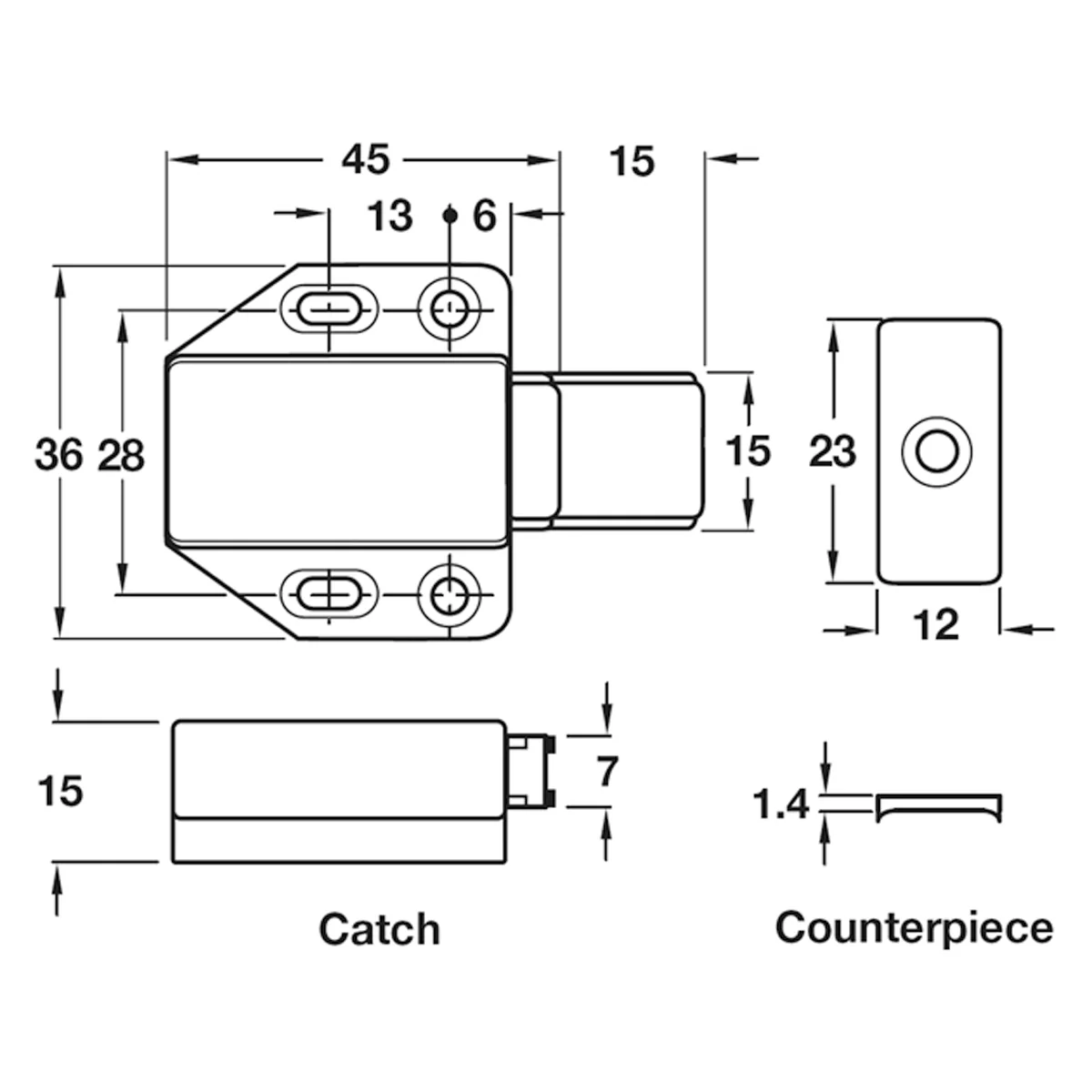 MAGNET PRESSURE CATCH FIXED PLATE SELF ADHESIVE - Image 2