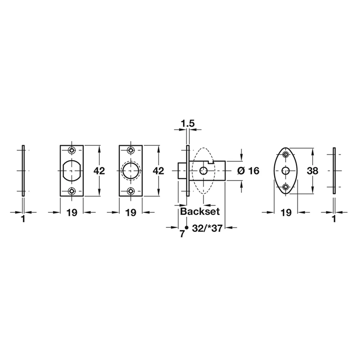 MORTICE WIND SECBOLT 19x42 BRS/POL - Image 2