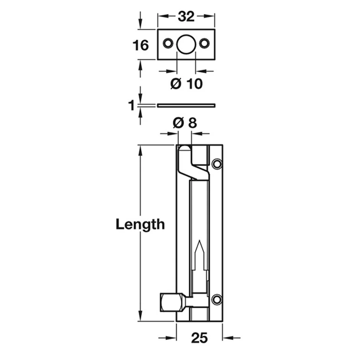 NECKED BARREL BOLT 25x102 BRS/POL - Image 2