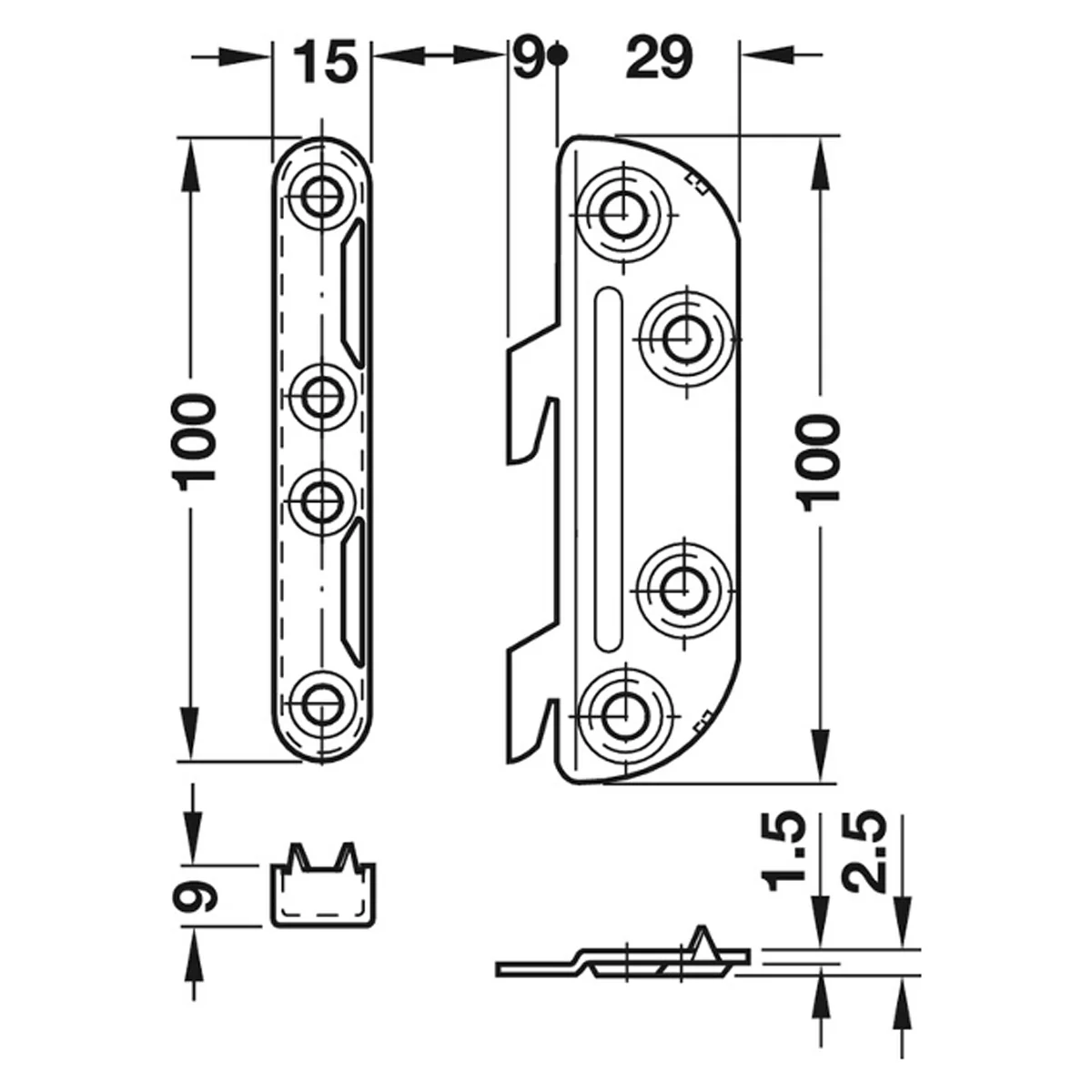 NOVAL K BED FITTING 100x29x15 ST/BG (4 PAIRS) - Image 2