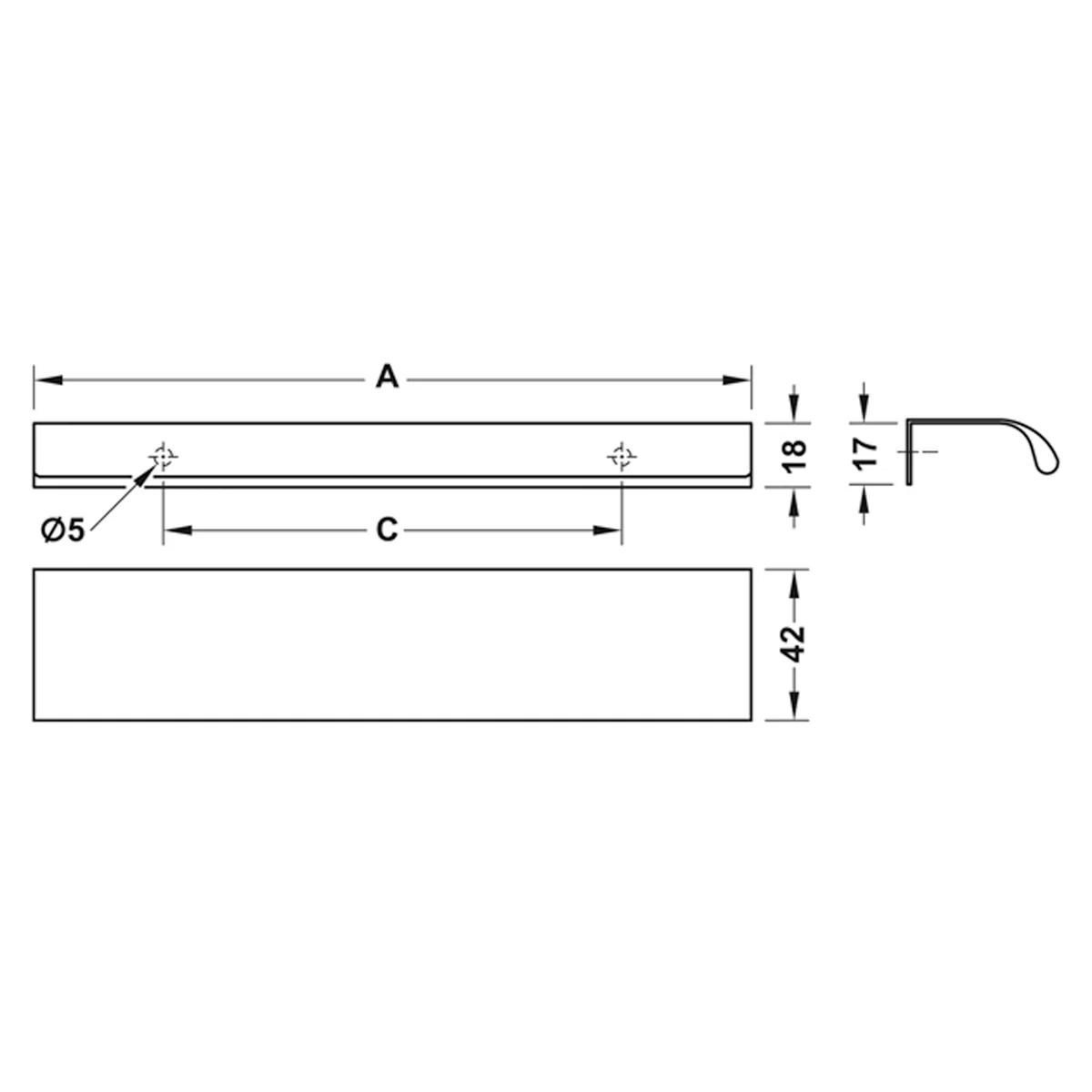 ONA PROFILE HANDLE 1056HC ALU/BBK - Image 2