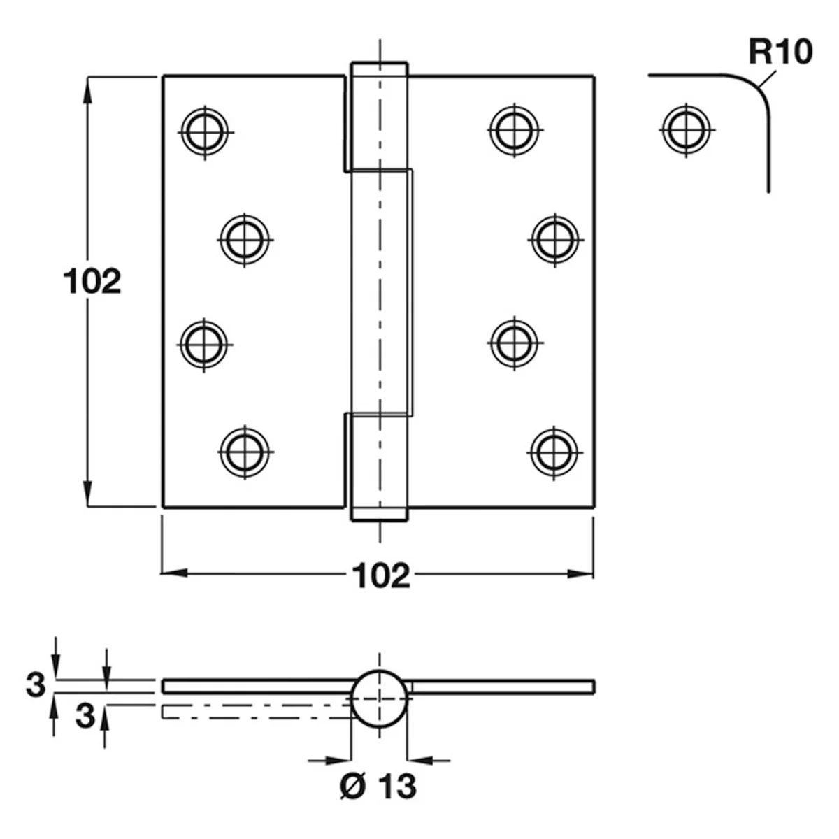 PHOENIX BUTT HINGE 102x102 SQU SSS - Image 2