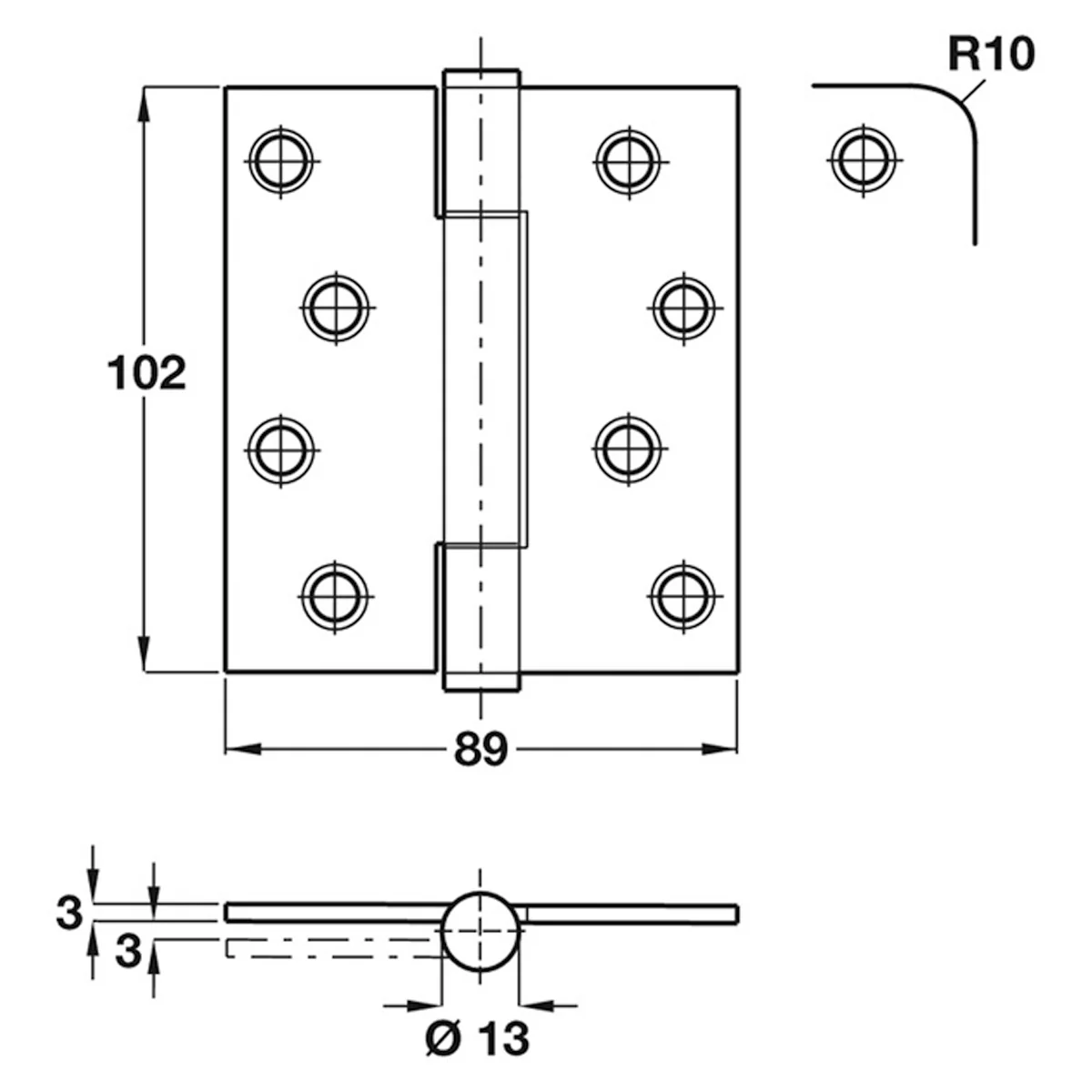 PHOENIX BUTT HINGE 89x102 SQU SSS - Image 2