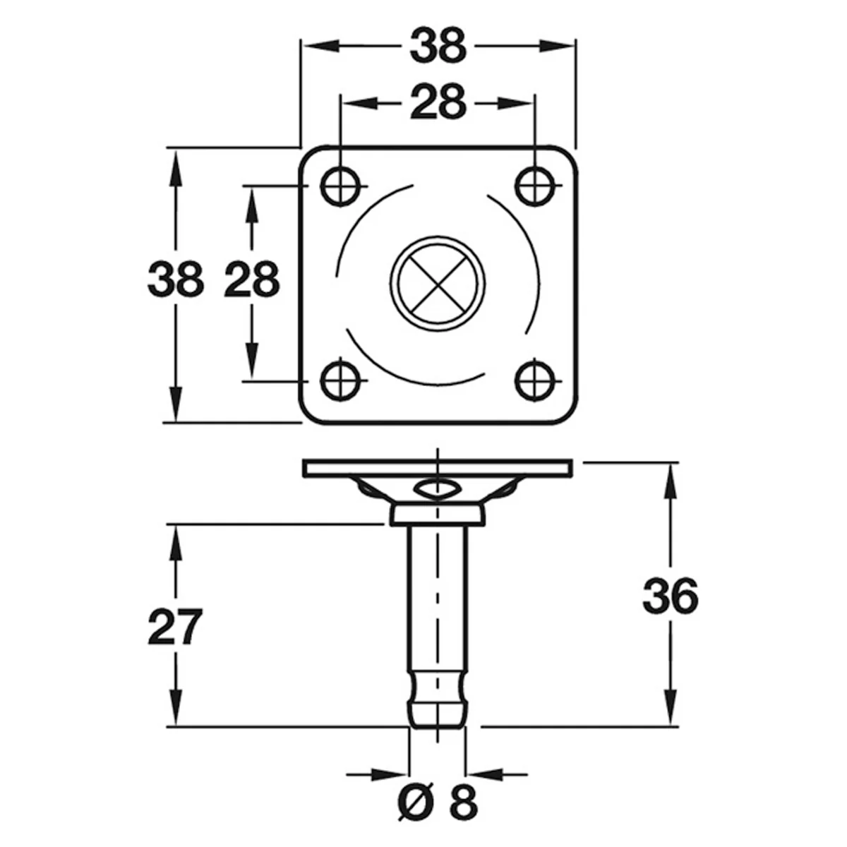 PIN+MOUNT PLATE 38x38x27 ST/GLV - Image 2