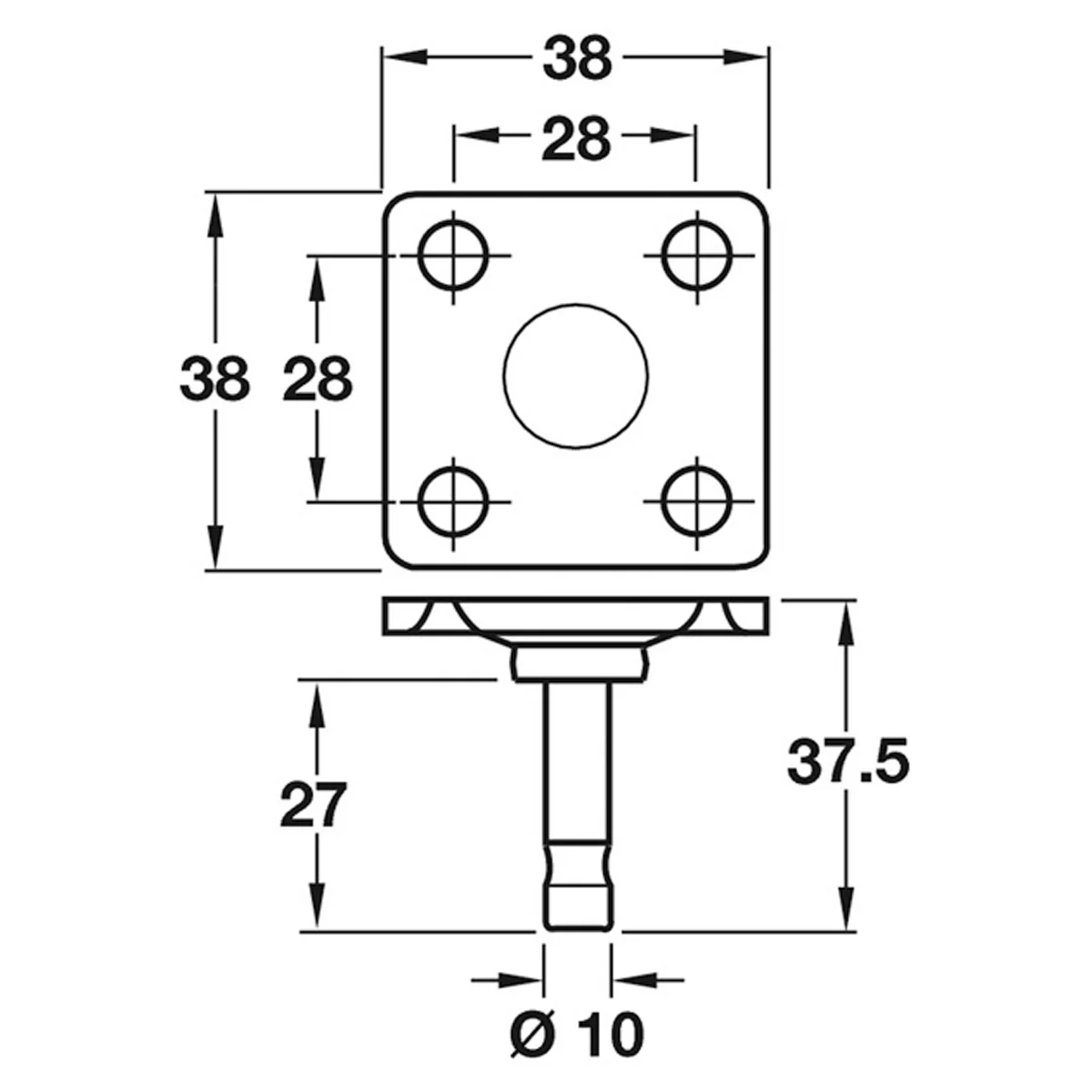 PIN+MOUNT PLATE 38x38x27 ST/GLV - Image 2