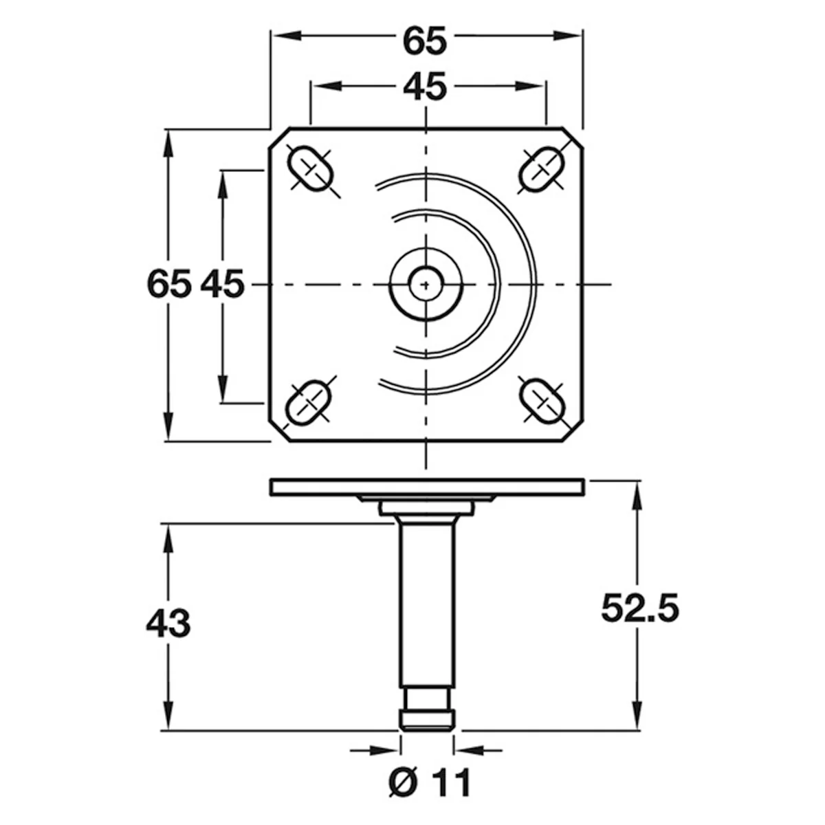PIN+MOUNT PLATE 65x65x43 ST/GLV - Image 2