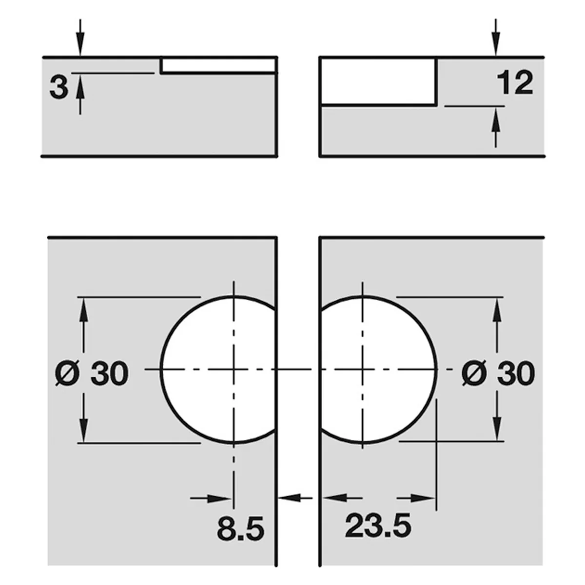 PLANO MEDIAL HINGE 90deg D30 ZA/NP - Image 2