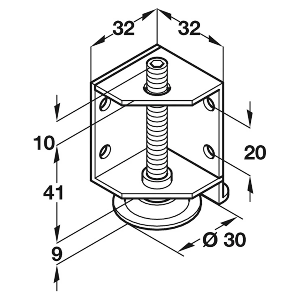 PLINTH ADJ+BRKT D30x60 LH ST/GLV - Image 2
